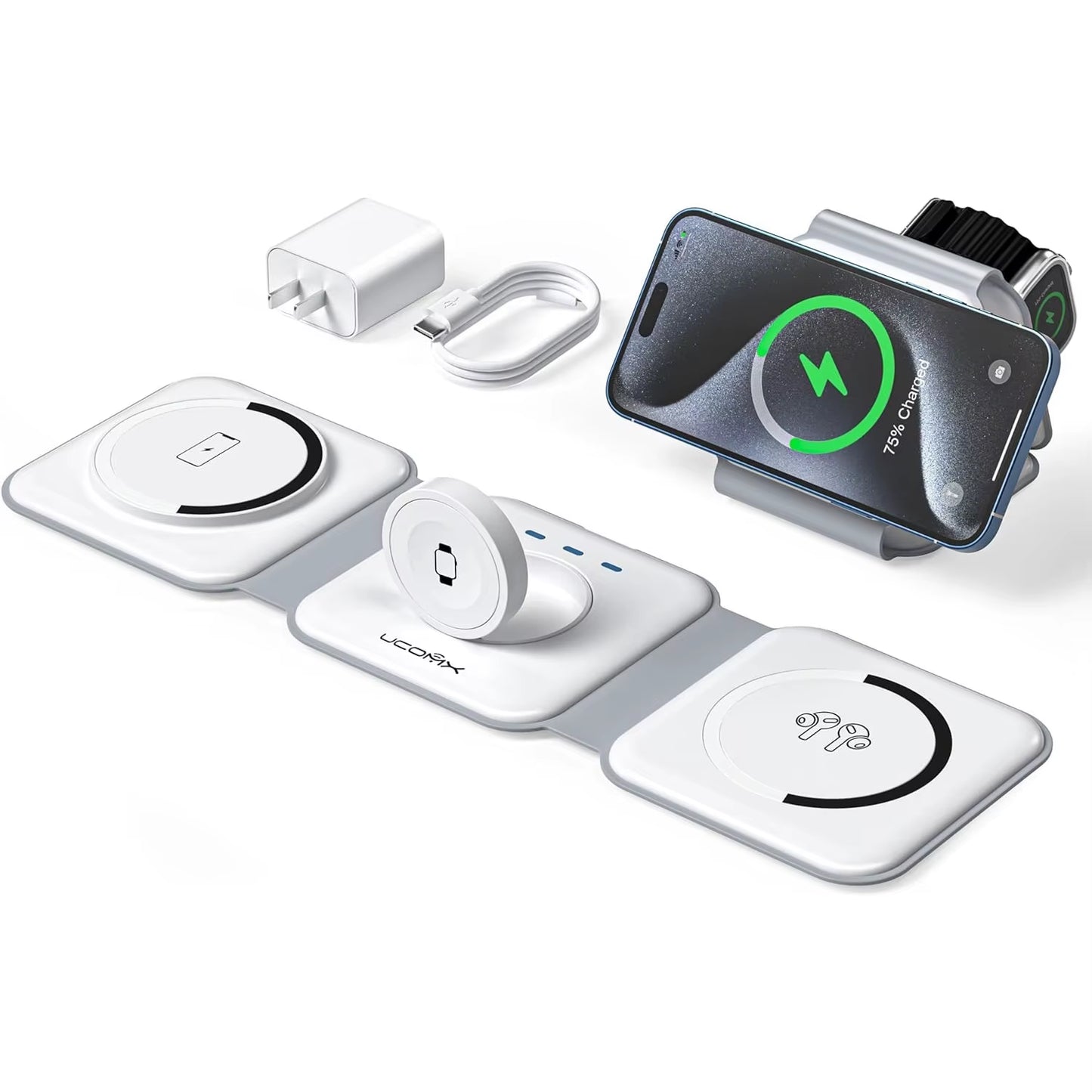 Foldable 3-In-1 Wireless Charging Station for Multiple Devices