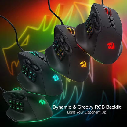 Gaming Mouse, 15 Programmable Buttons Wired RGB Gamer Mouse W/ Ergonomic Natural Grip Build M811 Aatrox MMO 