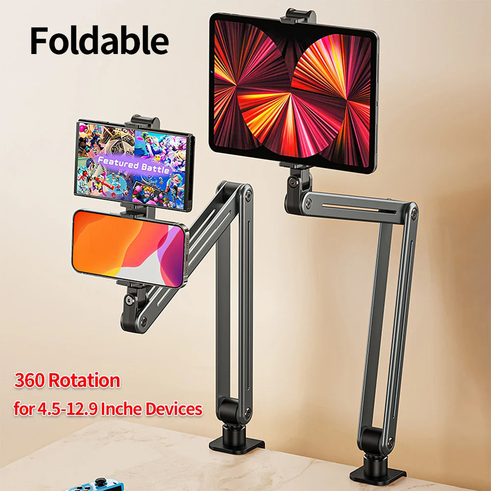 Foldable Tablet Desktop Stand Aluminum Alloy 360 Degree Rotation Versatile Lazy Mobile Phone Holder for 4.5-12.9 Inches Devices