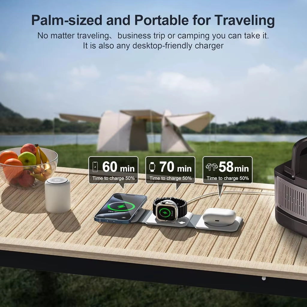 Foldable 3-In-1 Wireless Charging Station for Multiple Devices