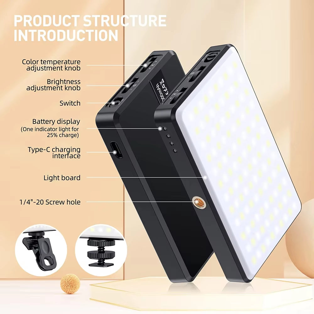 LED Selfie Light Phone Fill Light 120 LED 3000Mah Rechargeable Portable Video Light for Tiktok Vlog Video Conference Selfie