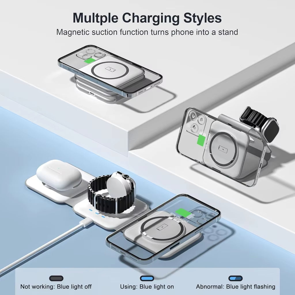 Foldable 3-In-1 Wireless Charging Station for Multiple Devices